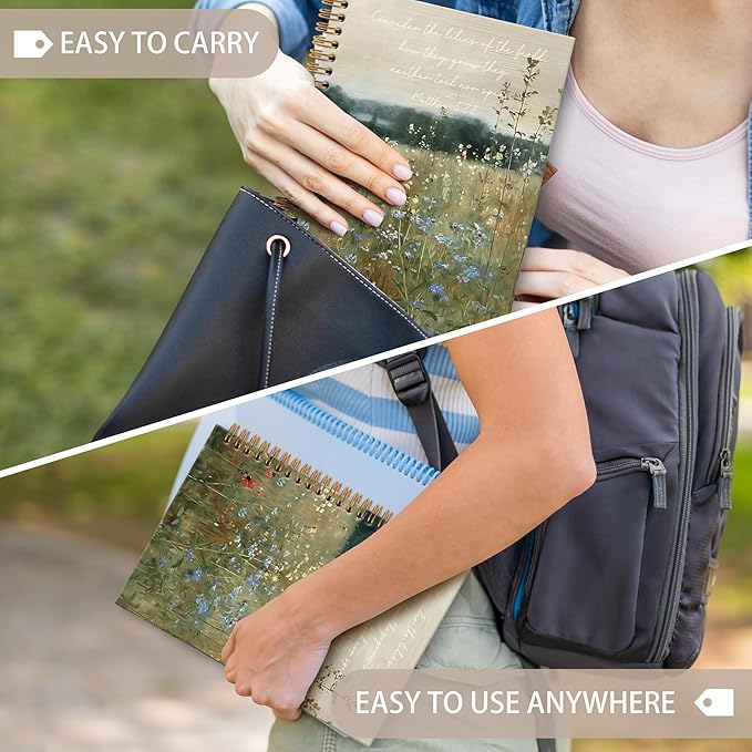 Bible Wildflowers Notebook Journal - Vintage Flowers Spiral Notebook, Floral Journal, Landscape Christian Notebooks Gifts for Women, Cottagecore Flowers School Office Supplies, 6x8.2In