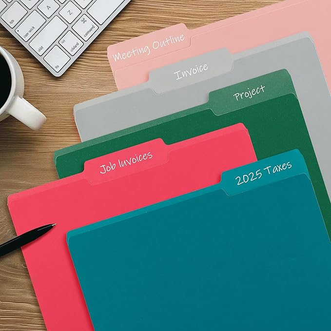 Color File Folders, 1/3-Cut Tabs, Letter Size, Assorted Colors Organizer File Folders for School Home Office Business (18, Assorted Colors)
