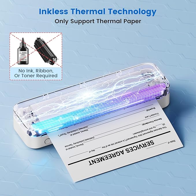 Phomemo Portable Thermal Printer, Bluetooth Inkless Portable Printers Wireless for Travel, Support 8.5''x11'' US Letter & A4, Small Compact Mobile Printer for Phone Laptop, for Office School Home Use