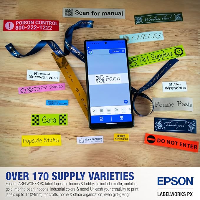 LABELWORKS Epson LW-C610PXADPT Color Starter Bundle - Label Maker, Adapter & Black on Blue/Red/Yellow Tape