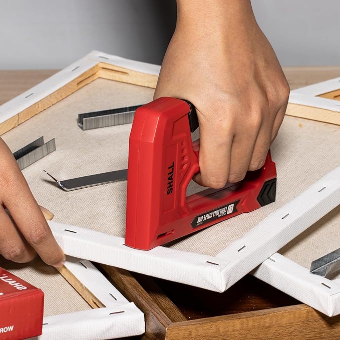 SHALL Light Duty Staple Gun for Wood - Red Upholstery Staple Gun with 1600pcs JT21 Staples 1/4, 5/16, 3/8 inch and Staple Remover - Fabric Stapler Gun for Crafts, DIY, Decoration