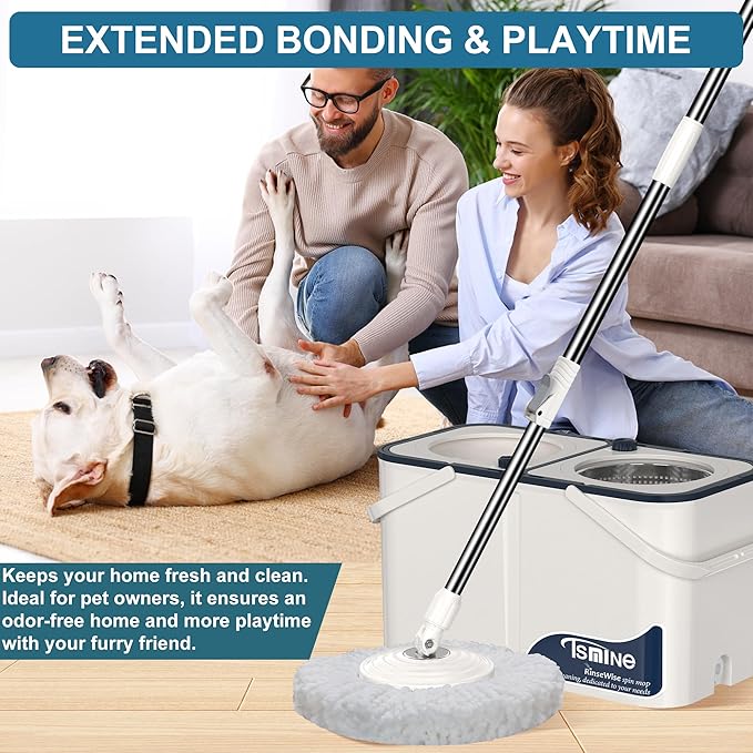 Spin Mop and Bucket System, Mop and Bucket Separate Clean and Dirty Water,4-Chamber Hardwood Floor Mop Household Cleaning Tools with 8 Microfiber Replacement Head Refill