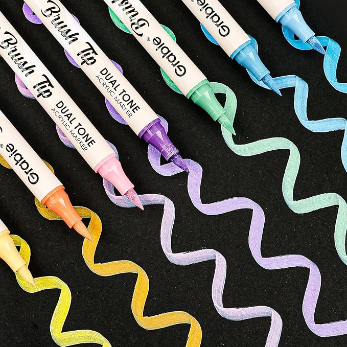 Grabie 72 Colors Acrylic Paint Markers, Soft Brush Tip Acrylic Markers Set, Water Based Acrylic Markers for Wood, Fabric, Canvas, Glass, Stone, Rock Painting and DIY Crafts Art Supplies, Set of 36