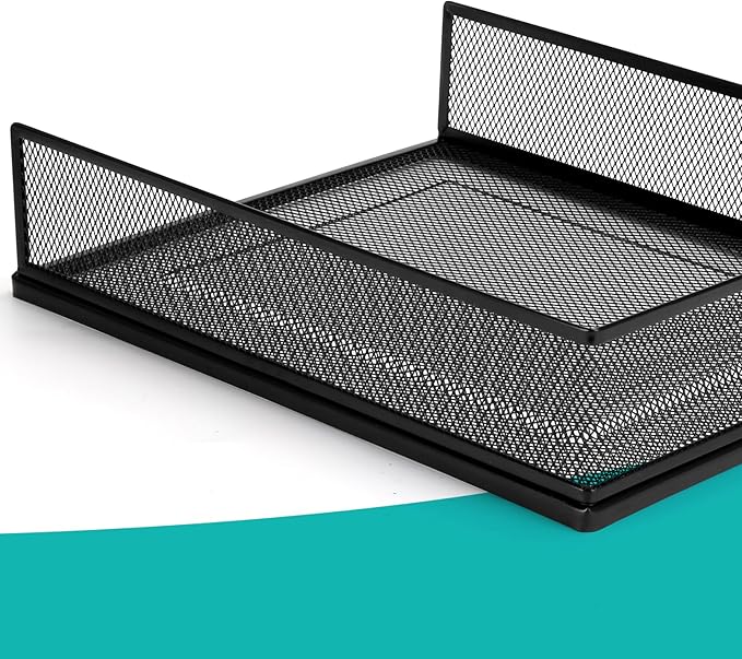 Wire Mesh Letter Trays Paper Tray Desk File Organizer, 2 Pack Stackable Metal Front-Load Documents Tray for Office Supplies File (Lengthways)
