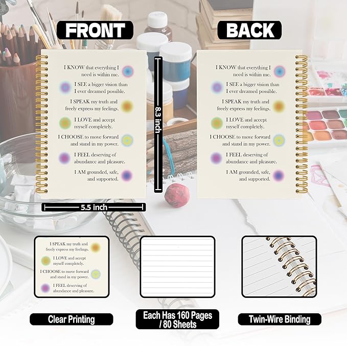 Inspirational Spiral Notebook, Motivational Journaling Notebooks for Note Taking, Preppy Aura Aesthetic Hardcover Journals for Women 160 Pages 5.5x8.3 Inch, Mental Health Gifts for Women