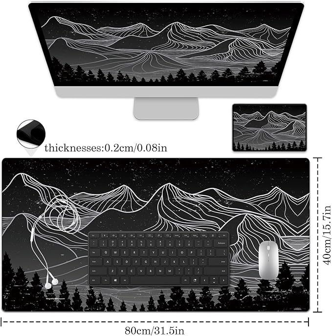 Mountain Desk Pad Protector, Stitched Edges Mouse Pad, Large Office Desk Mat, Non-Slip Desk Blotter, Laptop Desk Pad, Desk Writing Pad for Office and Home (31.5" x 15.7")