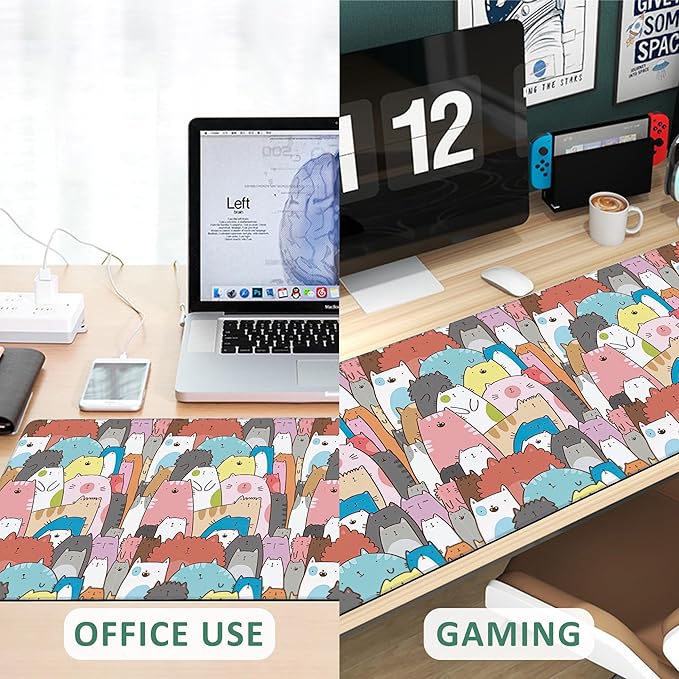 Large Mouse Pad Doodle Cats and Kittens Extended Gaming Mouse Pad Non-Slip Desk Mat with Stitched Edge Laptop Computer Keyboard Mousepad for Office Home 35.4" x 15.7"