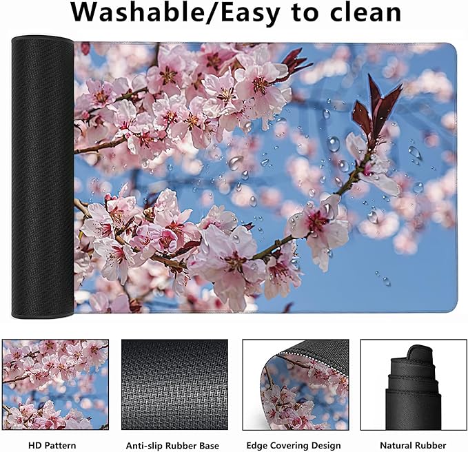 MIOAOSRT Desk Mat,Beautiful Blooming Flower Large Gaming Mouse Pad with Stitched Edges,Non-Slip Computer Mouse Pad for Desk,Extended XXL Keyboard and Mouse Pad 35.4x15.75 in