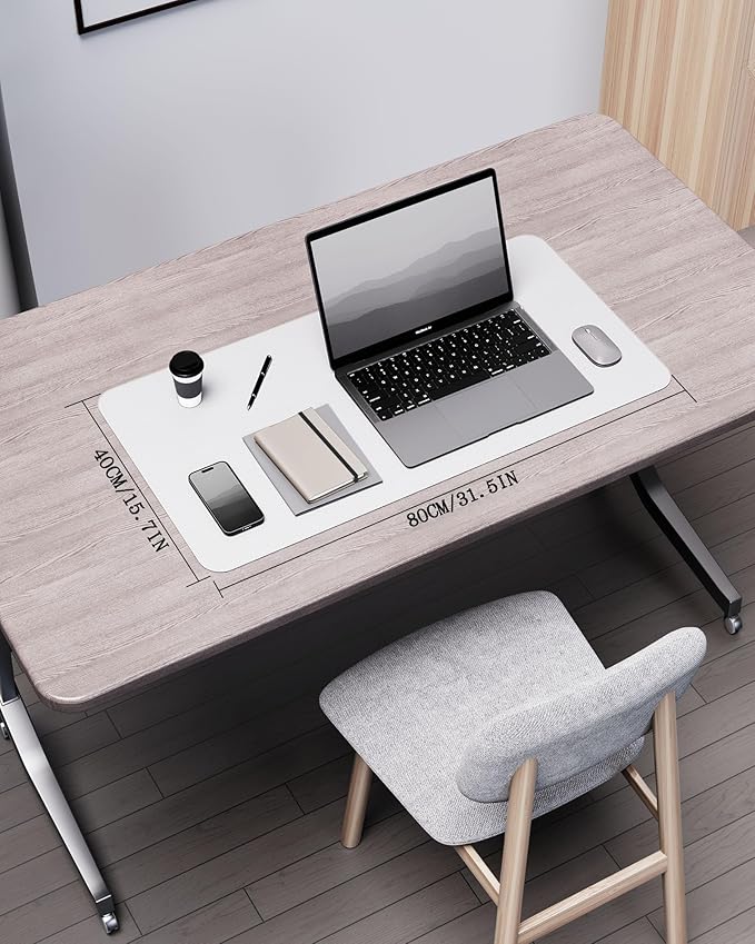 YSAGi Double-Sided Desk Pad, 31.5"x15.7"Leather Desk Mat, Eco Cork Desk Pad Protector,Large Mouse Pad,Waterproof Desk Blotter for Office/Home(White)