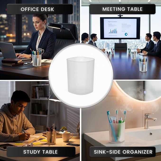 Pack of 10 - Clear Pencil Cups for Classroom | Transparent Plastic Pen Holder Desk Cup & Toothbrush Organizer | Desks Accessories Pen Cups for Pens