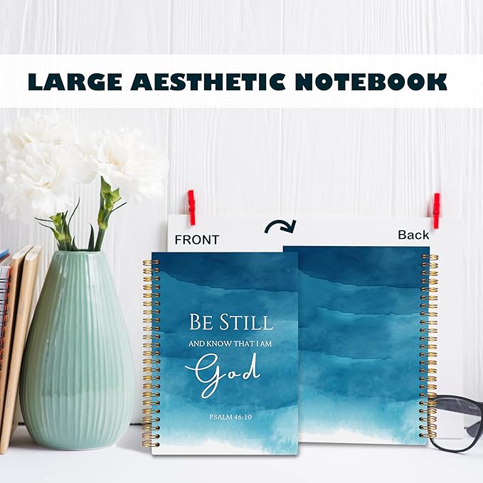 BearCake Be Still and Know That I am God Christian Notebook Journal, Christian Gifts for Women, Bible Notebooks for Note Taking, Bible Journaling Notebook, Blue Hardcover Spiral Notebook 5.5x8.3