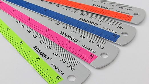 8 Inch / 20 cm Assorted Color Aluminum Ruler in Inch and CM Scale with Hanging Hole | Pack of 6