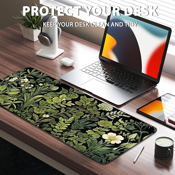Gaming Mouse Pad Flower Botanical Extra Large, Oversized VintageFloral Plant Mousepad Non-Slip Base Stitched Edges, Birthday Gifts for Women Men, Long Desk Mat for Keyboard and Mouse 15.7”x 34.7”XXL