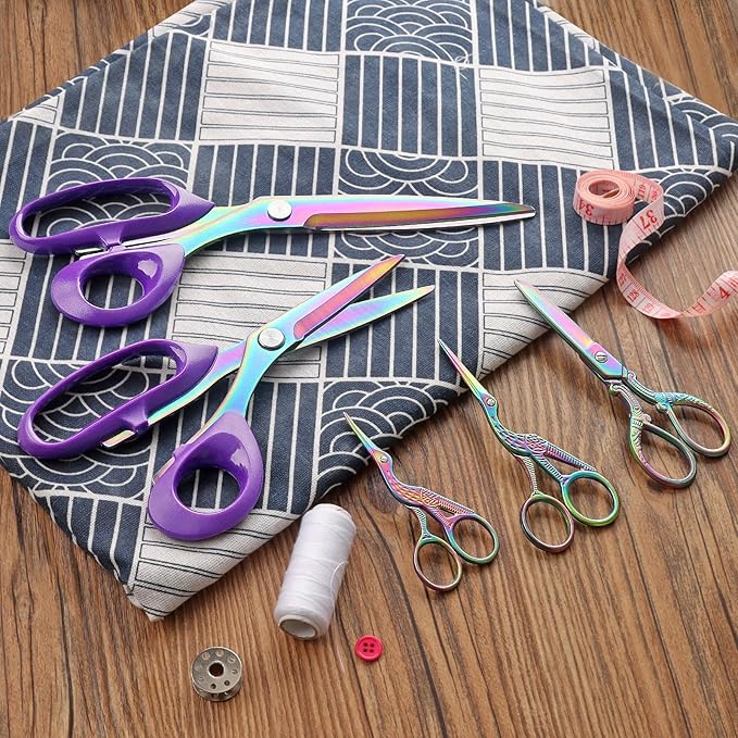 Titanium Coating Sewing Scissors Bundle, Professional Fabric Scissors Set, Ultra-Sharp Stainless Steel Blades, Ergonomic Handle, Great for Tailor, Embroidery, Craft, 10.5"/8"/5.1"/4.5"/3.6"