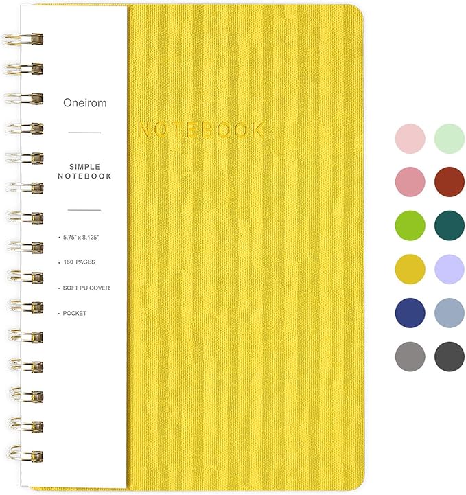 Spiral Notebook-6.10" x 8.19" College Ruled Journal with Inner Pockets and 160 Pages,PU Leather Cover Business Journal, Twin-Wire Binding Notebook Perfect for Office & Home School Supplies