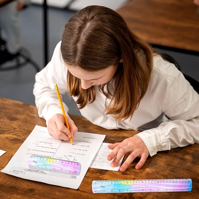 4 PCS Flexible Bendable Ruler Soft Plastic Gradient Colour Ruler with Centimeters and Inches Unbreakable for Classroom Homes Office Supplies,30cm 15cm Set