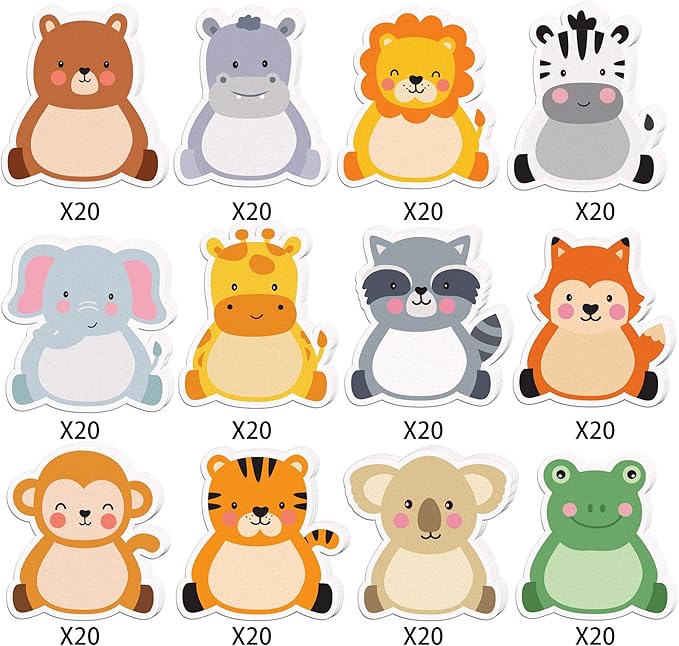 Jungle Animals Sticky Notes, 240 Pages Cute Cartoon Animal Self Adhesive Memo Pad Jungle Animals Sticky Note Self Stick Cartoon Notepad Notes Memo Pads for Home, School, Office -12 Designs