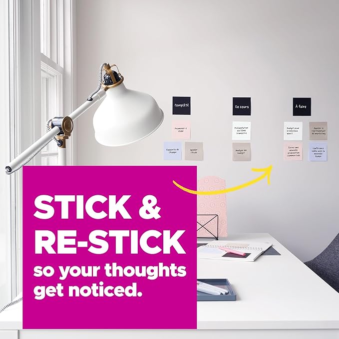 Post-it Super Sticky Notes, 3 Lined Note Pads, 4 x 6 in., 2X The Sticking Power, School Supplies and Office Products, Sticky Notes for Vertical Surfaces, Monitors, Walls and Windows, Simply Serene