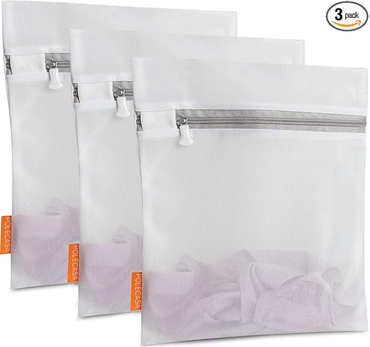 Polecasa 3Pcs 9 x 12 Inches Extra Durable Fine Mesh Laundry Bags with Sturdy Zipper for Delicates, Socks, Protect Clothes in Washing Machine, Laundry Room Essentials for College, Dorm (3 Small)