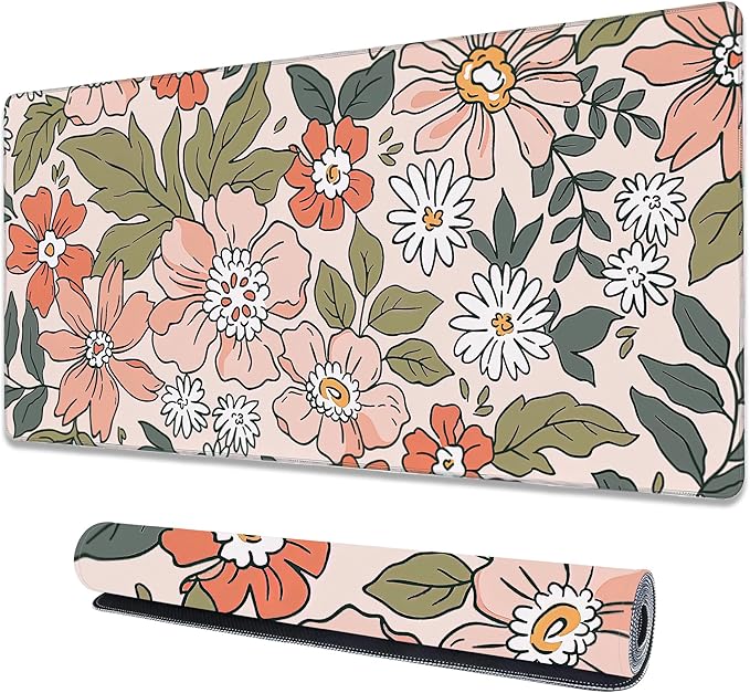 Art Colorful Florals Extended Large Mouse Pad,Large Gaming Mouse Pad,Extended Big Desk Mat Keyboard Pad,Waterproof Non-Slip Desk Mat for Home Office and Gaming 35.4x15.7 Inch