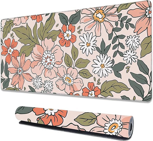 Art Colorful Florals Extended Large Mouse Pad,Large Gaming Mouse Pad,Extended Big Desk Mat Keyboard Pad,Waterproof Non-Slip Desk Mat for Home Office and Gaming 35.4x15.7 Inch