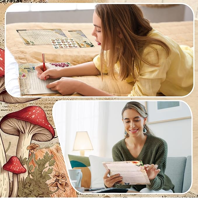 TaoBary 160 Pcs Stationery Paper Set 50 Double Sided Stationery Papers with 50 Matching Envelopes and 60 Round Dot Sticker, 10 Design(Nature Vintage Style,8.5 x 11 Inch)