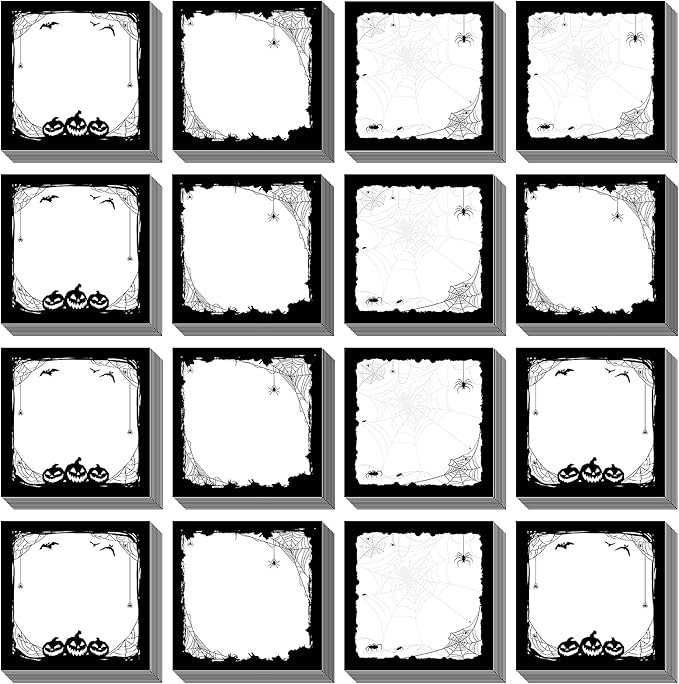 clothmile 16 Pieces Halloween Sticky Note Spider Pads with Pumpkin Bat 480 of Self Adhesive Removable Memo Pads, 30 Sheets Each for School Office Home Students Teachers Presents