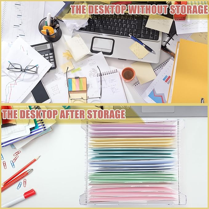 24 Hanging File Folder with Acrylic Organizer for Letter/a4 Size Desktop Clear File Storage Box with Handles for Home Work Office Use(Macaroon,Classic)