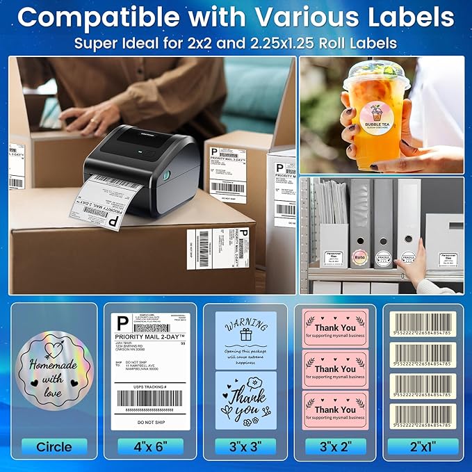 Bluetooth Shipping Label Printer 4x6 - D450BT Thermal Label Printer for Shipping Packages, Small Business, Home, Office, Compatible with Amazon, Ebay, Tiktok, Etsy, USPS