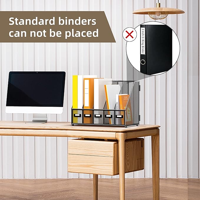 DALTACK Desk Organizers Metal Magazine File Holder with 5 Vertical Compartments Folder Storage Binder Organizer for Office Home School Organization, Black