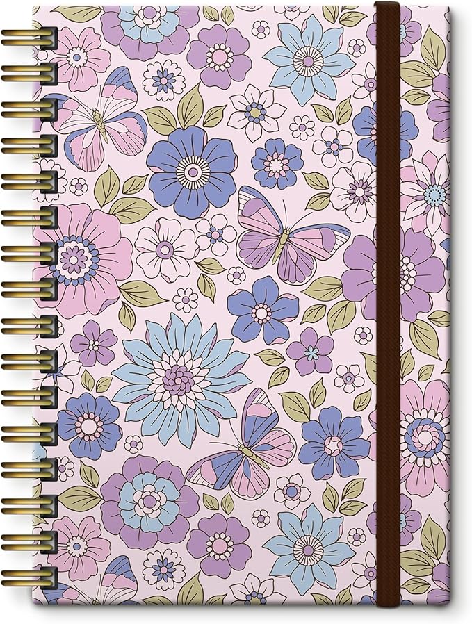 Spiral Journal Notebook,Strong TwinWire Binding with Premium Paper for Girl Women,Cool Funny 120 Pages,100gsm A5 College Ruled NotebookJournal,Perfect for Gifts Nurse Teacher Women(Cute Purple Flower)