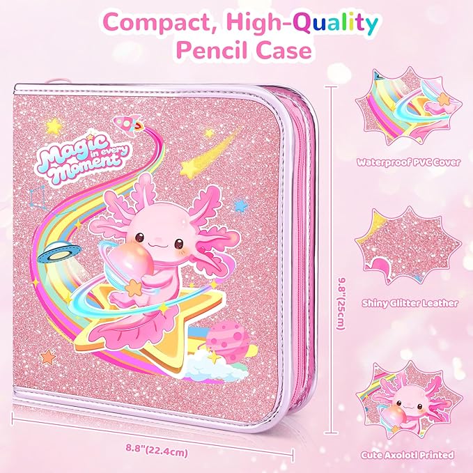 72PCS Fruit Scented Markers Set - Art Coloring Drawing Kits for Kids with Axolotl Pencil Case, Art Supplies for Kids Ages 4 6 8,Stationary Set Pencil,Crayon&Markers Stuff,Birthday Gifts Toys for Girls