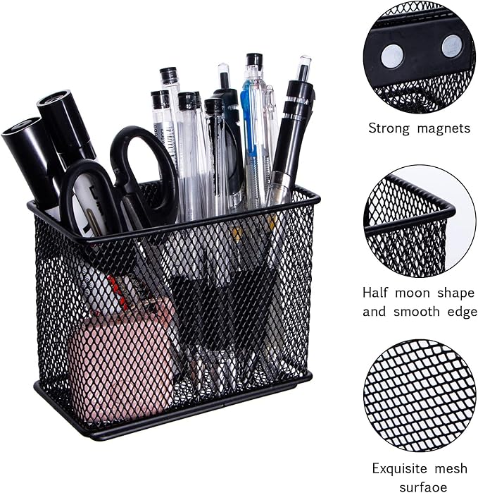 dedoot Minimalist Black Magnetic Pen Holder, 4.7x2.3x3.7inch Strong Mesh Magnetic Holder for Whiteboard Marker, Refrigerator, Locker