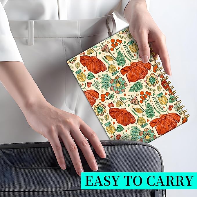 Spiral Notebook Journal for Women Men, A5 Hardcover Journal, 120 Pages Thick Paper, College Ruled Writing Notebook for School, Work & Office 8.3'' × 5.9''(Red Flower Leaf)