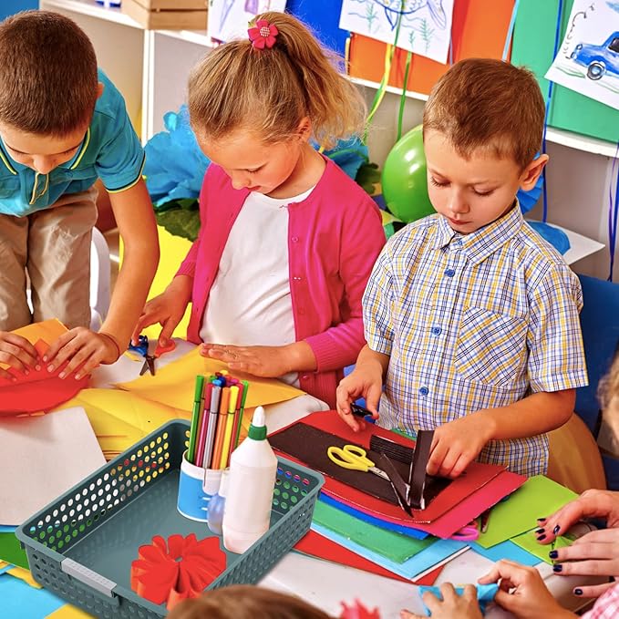 4A Paper Tray Organizer,4 Pack Paper Tray Durable Desk Storage Bins,Stackable School Supply Holder, Student Paper, Office Organizer & Teacher's Document Sorter (13.58"L x 10.23"W x 3.34"H) (Mixed 2)