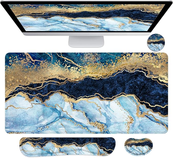 LATEEFAH Large Mouse Pad and Keyboard Wrist Rest, Desk Pad for Keyboard and Mouse, Extended Gaming Mouse Pad with Wrist Support, Waterproof Non-Slip Desk Mouse Mat for Office, Home