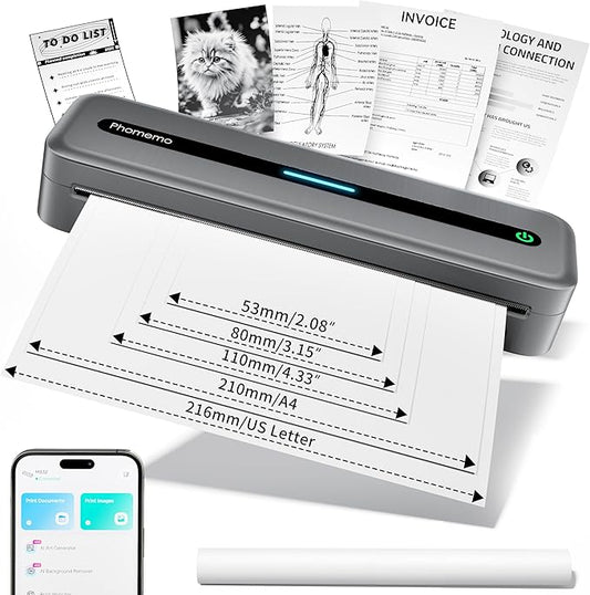 Phomemo Portable Printers Wireless for Travel, M832 Inkless Thermal Printer, Support 8.5'' x 11'' US Letter & A4, Small Bluetooth Mobile Printer for Office Home School, Compatible with Phone Laptop