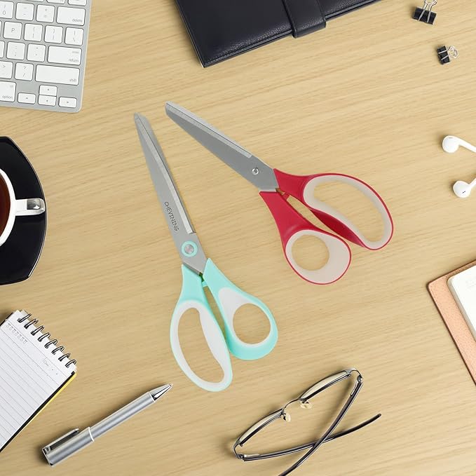 7"8"Scissors All Purpose 2 Pack Comfort Grip Craft Scissors for Office, Home, School, Sewing & Art Supplies(Green & Red)