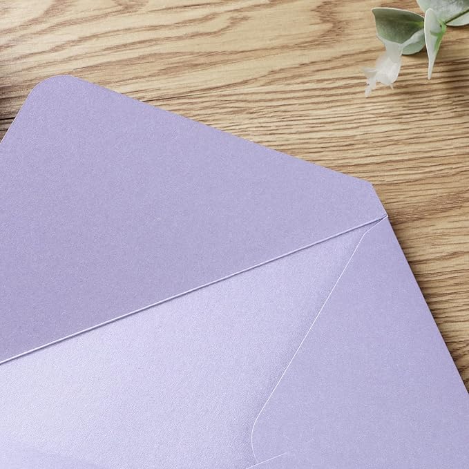 PONATIA 50 PCS/Pack Sparkle Lilac A7 Envelopes, 5.25 x 7.48'' Light Purple 5 x 7 Envelopes Perfect For Wedding Invitations Cards, Christmas Gift Cards, Acrylic Invitations, Photos