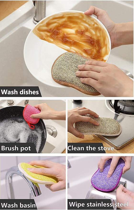 5 Pack Heavy Duty Dish Sponge for Kitchen, Zero Scratch Microfiber Dish Scrubber,Reuseable Dish Washing Sponges for Dishes pots Sink Pans Utensil Cleaning,Scouring Pads Non Scratch for Dishes