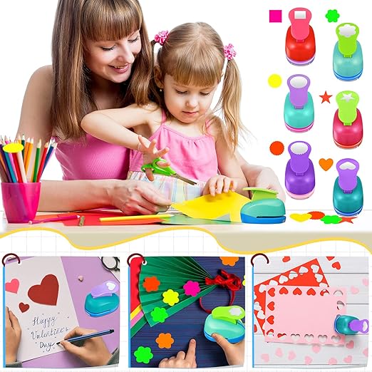36 Pcs Craft Hole Punch Shapes with Colorful Craft Sticker Paper Punch 1 Inch Paper Punchers Scrapbook Punches with Sticker, Flower, Round, Star, Square, Heart, Wave Circle Shape