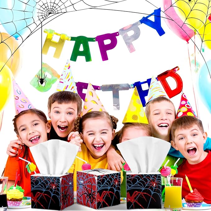 12 Pack Spider Facial Tissues Cube Face Boxes 600 Sheets 3 Ply Small Spiderweb Square Tissues Bulk for Spider Birthday Party Decorations