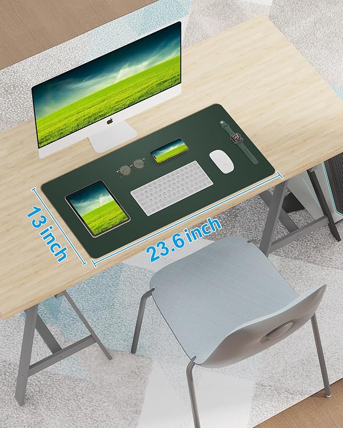 Non-Slip Desk Pad,Mouse Pad,Waterproof PU Leather Desk Protector,Ultra Thin Large Desk Blotter,Waterproof Keyboard mat for Office/Home/Decor(Dark Green 23.6" x 13")
