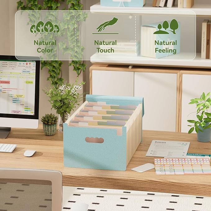 Accordion File Organizer, 26 Pockets Wheat Straw Expanding File Folder, Monthly Bill Receipt Organizer, A-Z Tabs, 100% BPA Free, Return to Nature, Healthy Living, Letter/A4 Size - Sky Blue