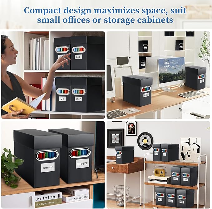 File Organizer Box with Lid, Collapsible Hanging File Folder Storage Boxes for Documents, Portable Filing Organizer for Office, Home, Classroom(Black, 2 Pack)