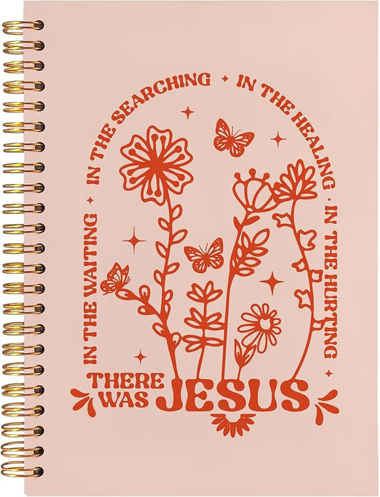 BearCake Boho Floral Christian Notebook Journal, Christian Gifts for Women, Bible Notebooks for Note Taking, Bible Journaling Notebook, Where the Jesus Hardcover Spiral Notebook 5.5x8.3 orange