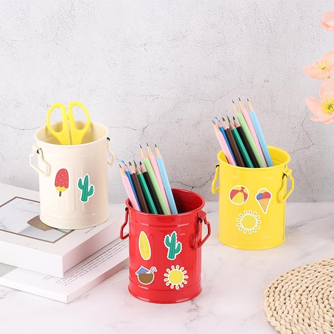 PATIKIL Barrel Pencil Holder, Metal Pen Holder for Desk Pencil Holders Cup Organizer with Handles Makeup Brush Holder Stationery Storage, Blue