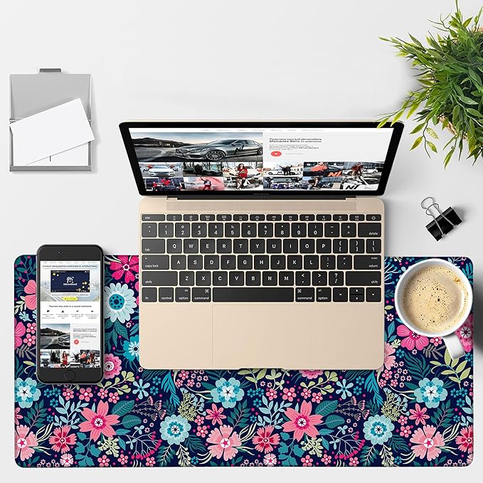 Colorful Flowers Gaming Mouse Pad 3mm Thick Stitched Edge Waterproof Non-Slip Large Computer Keyboard Mouse Mat,Suitable for Office Entertainment Decorative Desk Pad 35.4 x 15.7 Inches