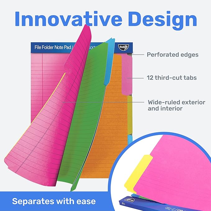 Find It File Folder Notepad - Pack of 36-9.5 x 12.5 Inch Notebook Organizer Folders for Filing, Document, and Clipboard Organization - Assorted Neon Colors