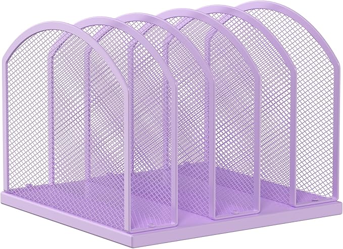 5-Section Vertical Desktop Organizer, 5-Section Mesh File Folder Stand Sorter for Office Home Classroom Organization (1, Purple)